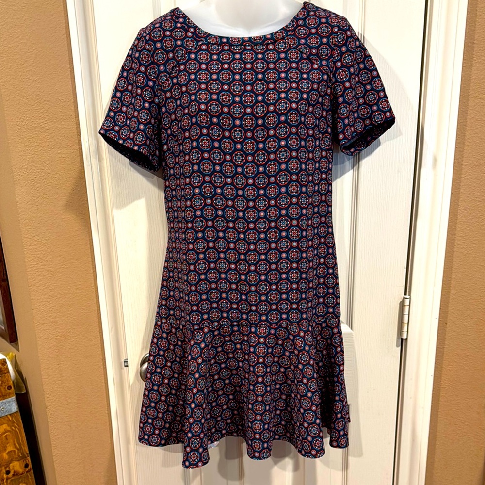 Banana Republic Foulard Flounce navy and red Dress. Sz 8